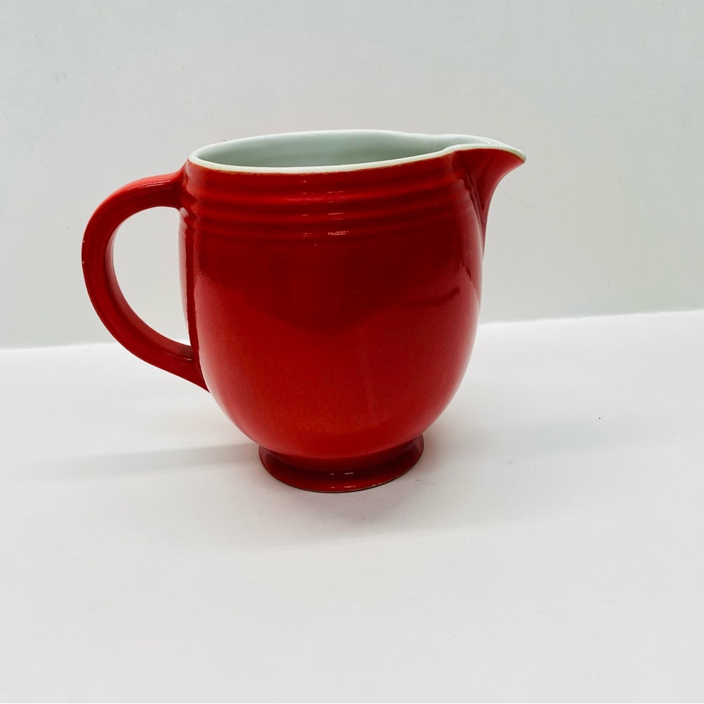 Vintage Hall's Superior Quality Kitchenware 5 Ring Red Ceramic Pitcher Made USA